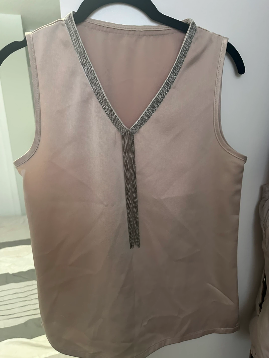 Sleeveless V-Neck Blouse with Embellished Trim