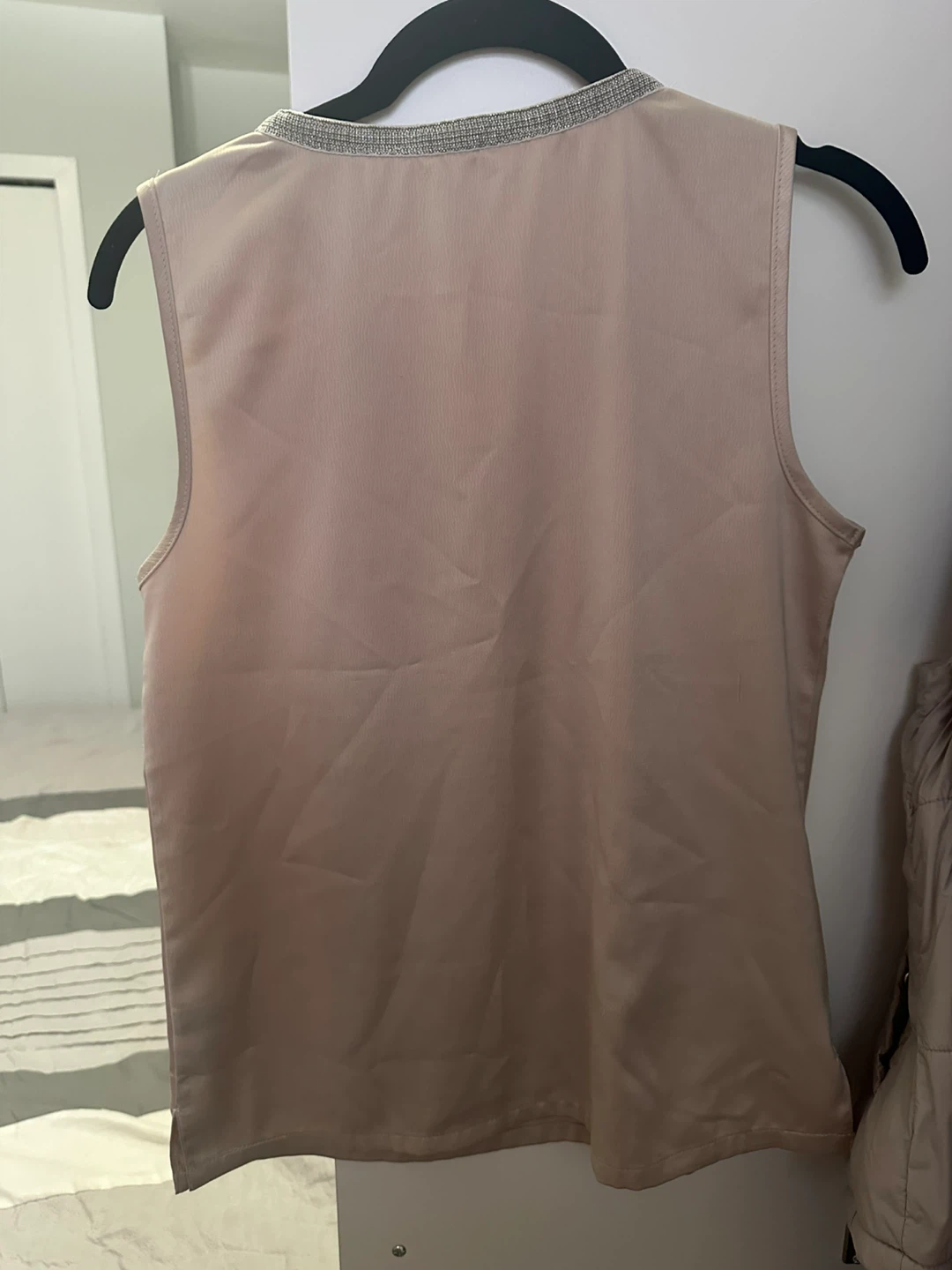 Sleeveless V-Neck Blouse with Embellished Trim - photo 2