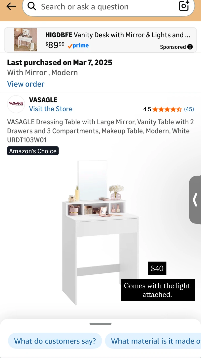 VASAGLE Dressing Table with Mirror and Lights