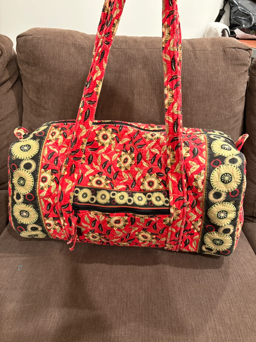 Maggi B Red Cotton Quilted Floral Duffle Shoulder Bag - photo 2