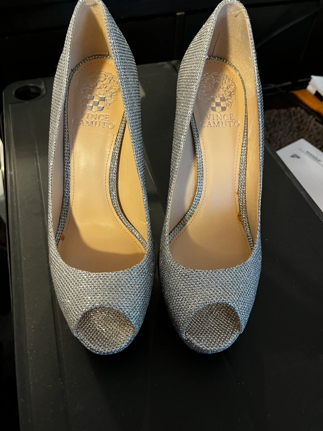 Vince Camuto Silver Glitter Peep-Toe Heels - photo 2