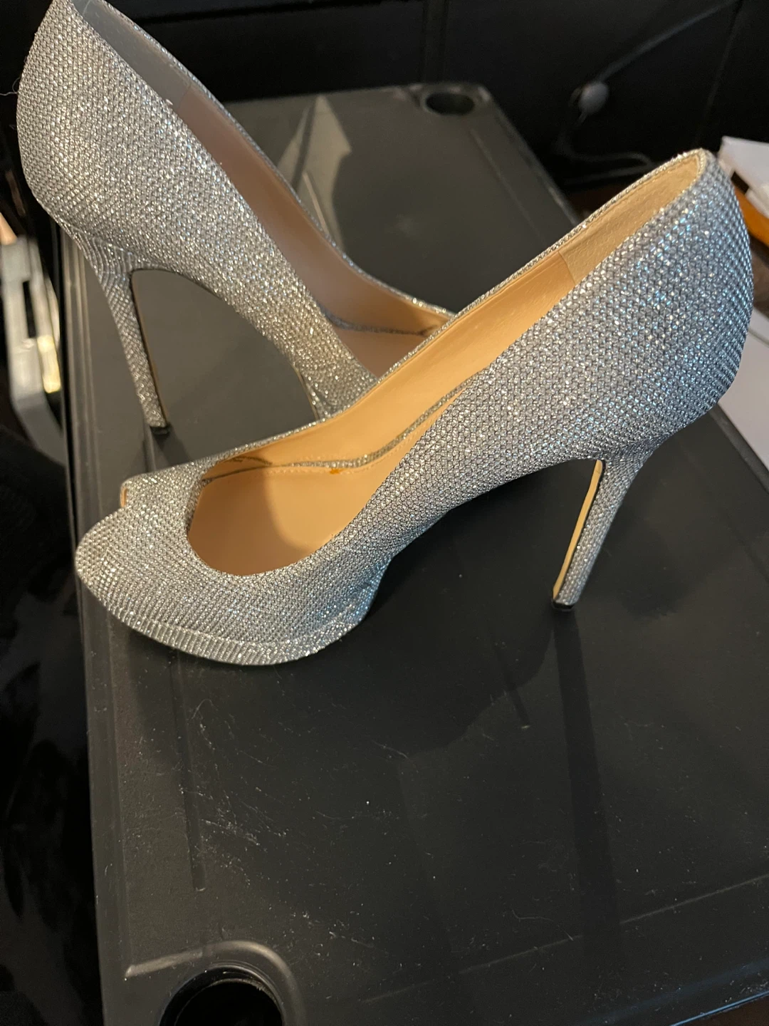 Vince Camuto Silver Glitter Peep-Toe Heels - photo 3