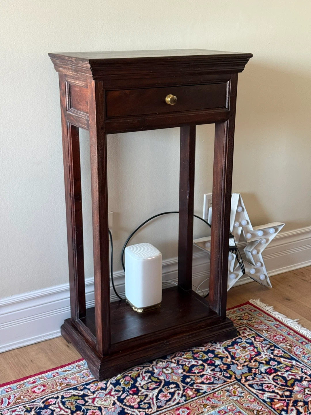 Solid Wood Vintage Side Table Pedestal Stand With Drawer