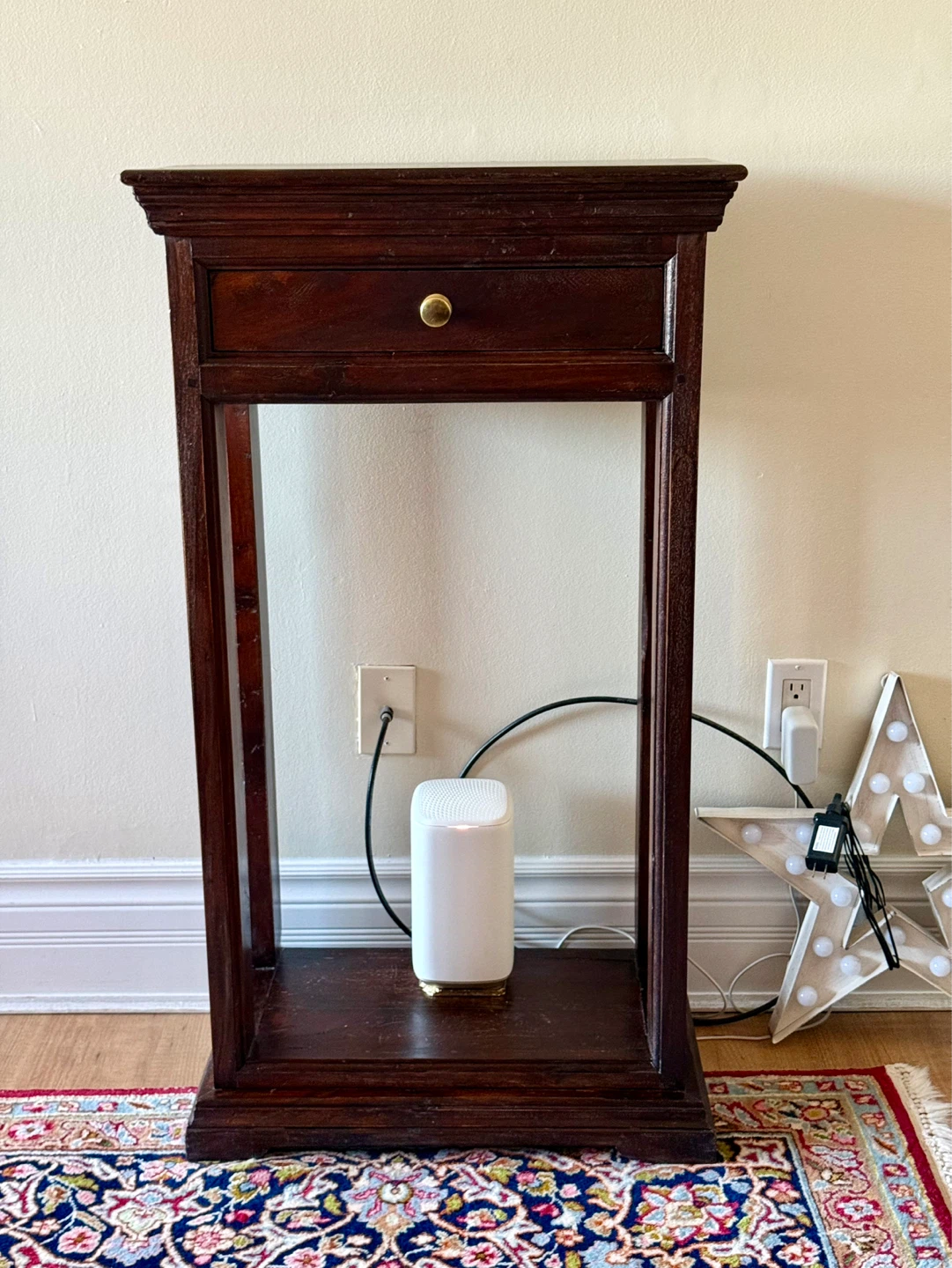 Solid Wood Vintage Side Table Pedestal Stand With Drawer - photo 2