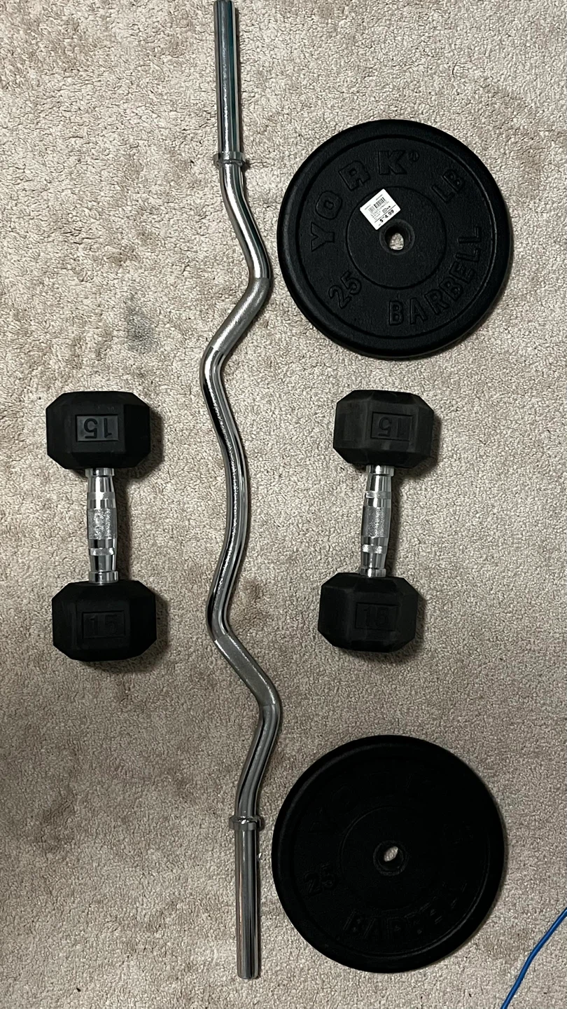 York Barbell Curl Bar and Dumbbell Set