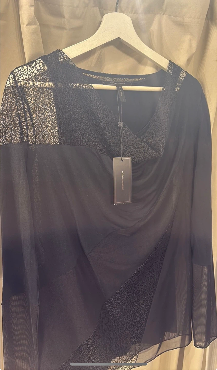 BCBGMAXAZRIA Black Lace & Mesh Top - photo 2