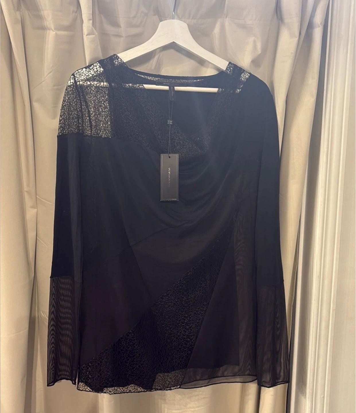 BCBGMAXAZRIA Black Lace & Mesh Top