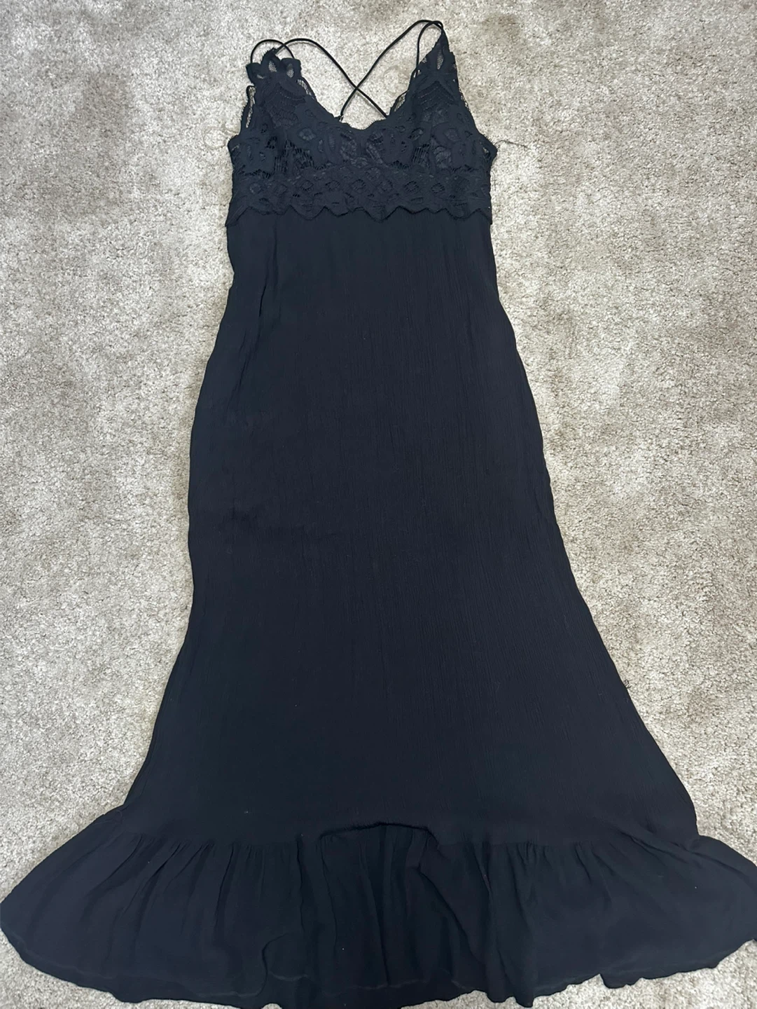 Black Lace Trim Maxi Dress