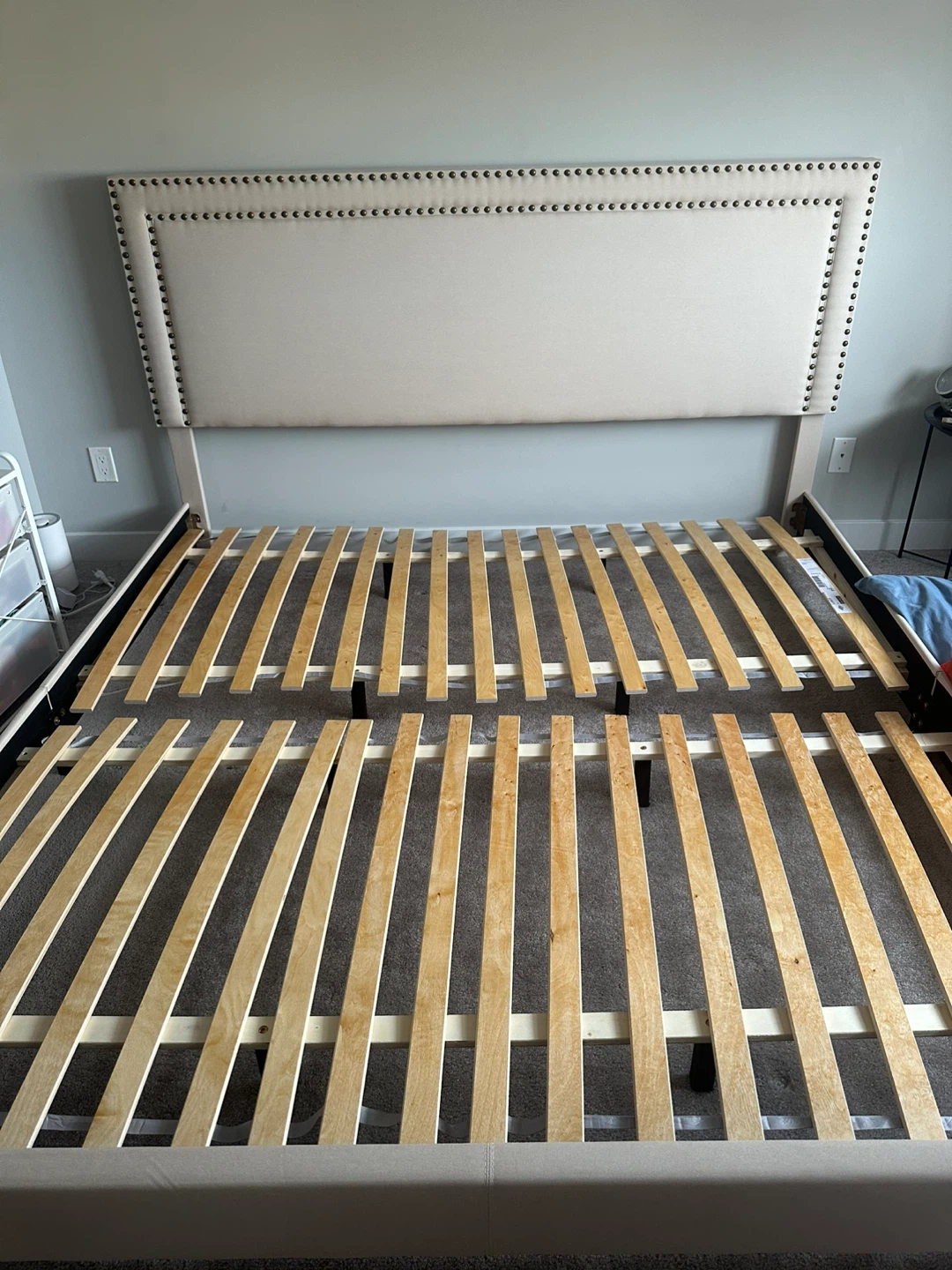 Queen Beige Upholstered Bed Frame with Headboard - photo 3