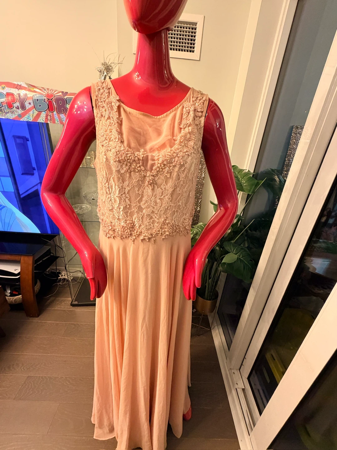 Peach Lace Embellished Maxi Dress