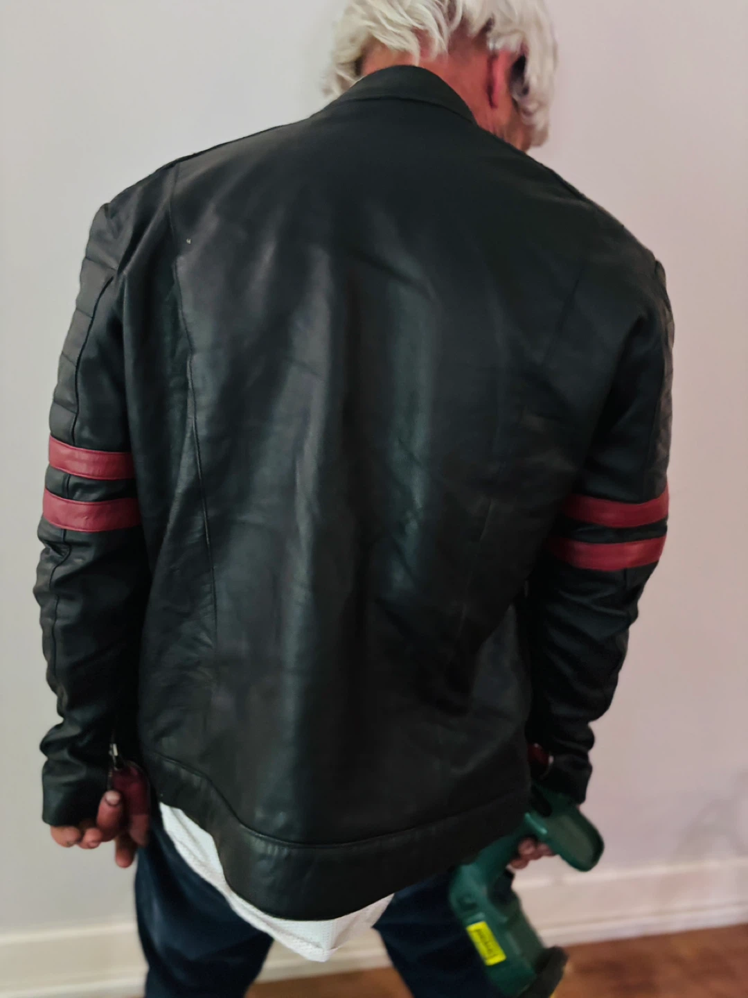 Black Leather Jacket with Red Stripes - photo 3