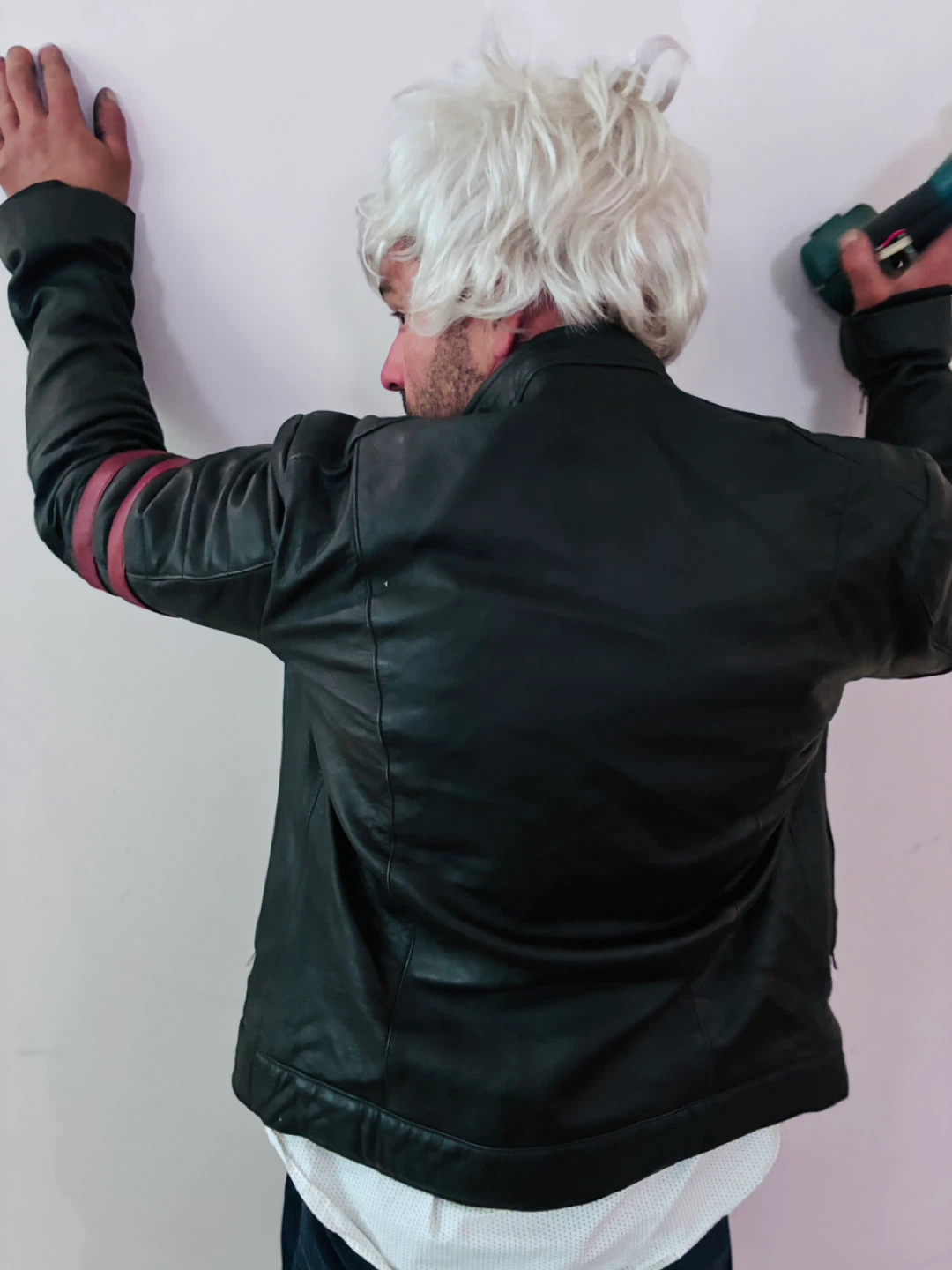 Black Leather Jacket with Red Stripes - photo 4