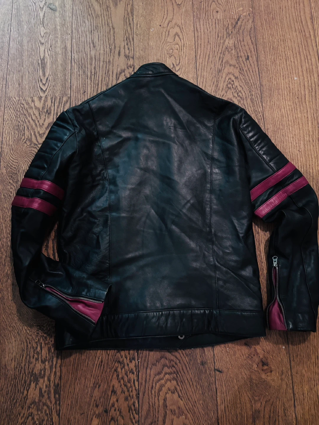 Black Leather Jacket with Red Stripes - photo 2