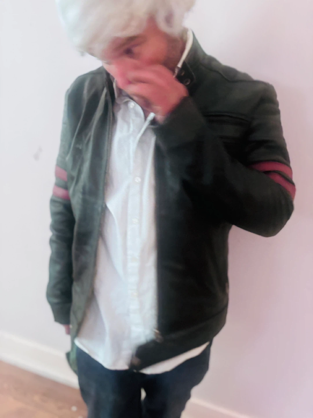Black Leather Jacket with Red Stripes - photo 5
