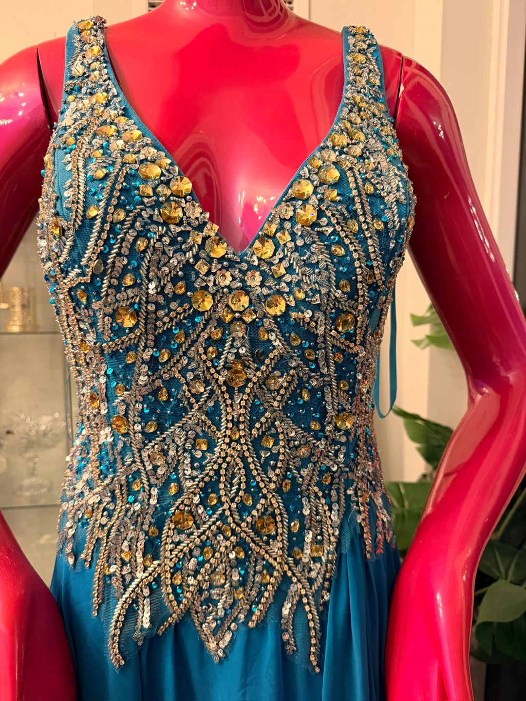 Turquoise Beaded Gown with Bolero and Sleeves - photo 5