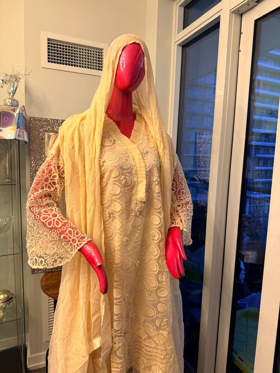 Women's Cream Lace Kurti with Dupatta