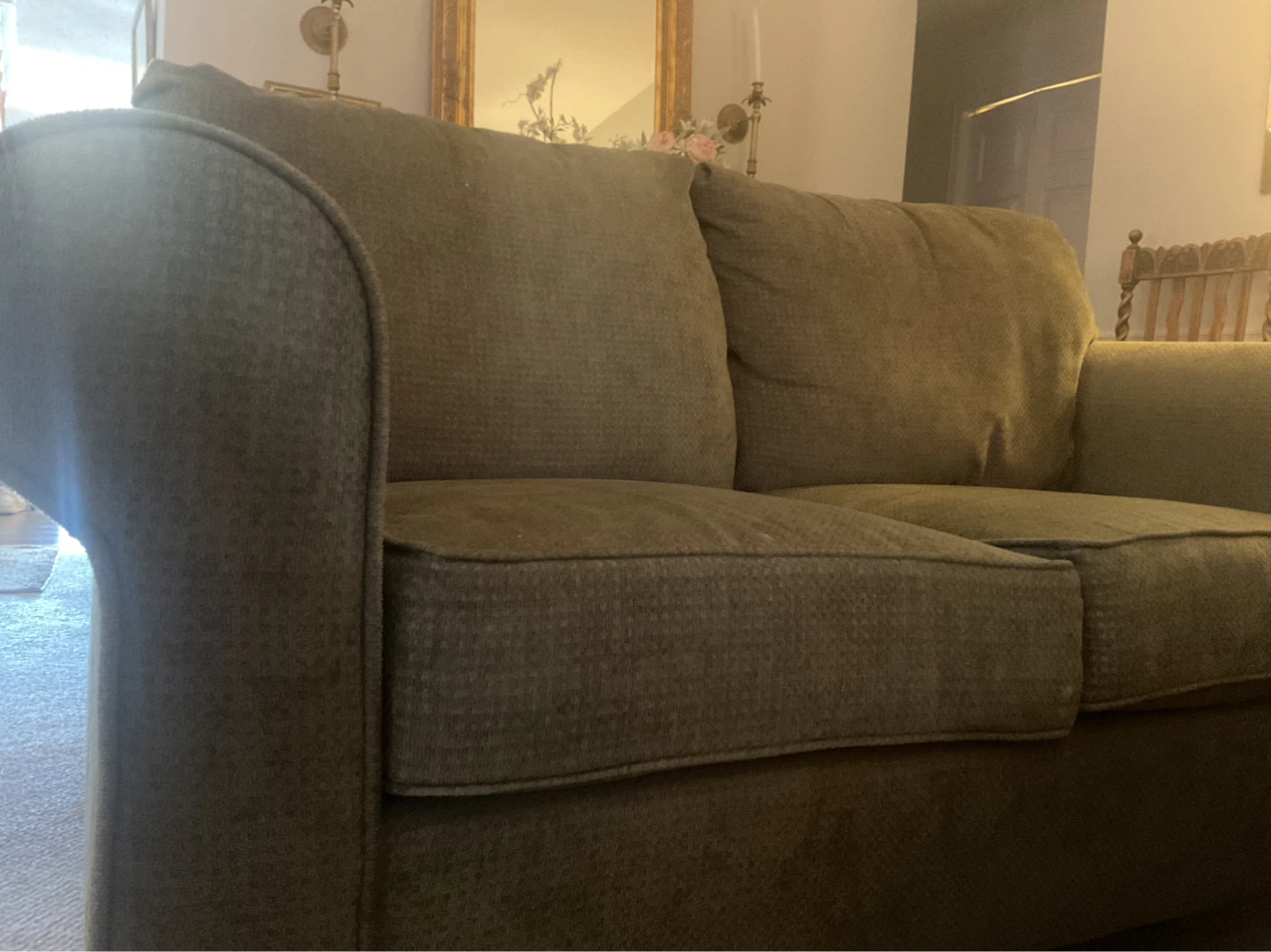 Olive Green Fabric Loveseat Sofa - photo 4