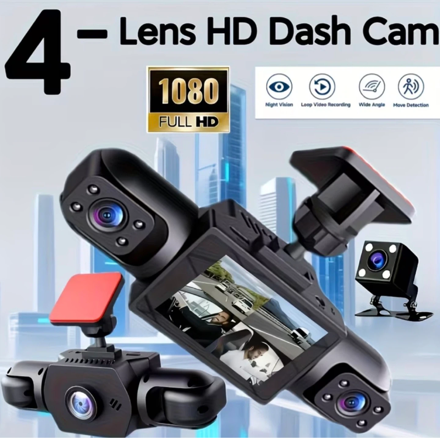 4 Lens Car Dash Cam 1080P HD