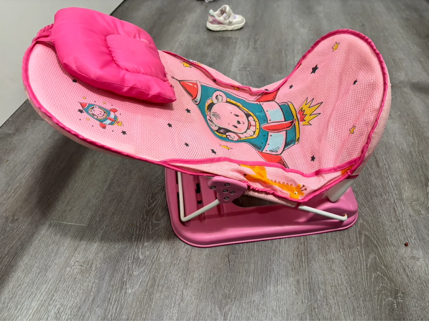 Pink Baby Bather with Rocket Ship Design