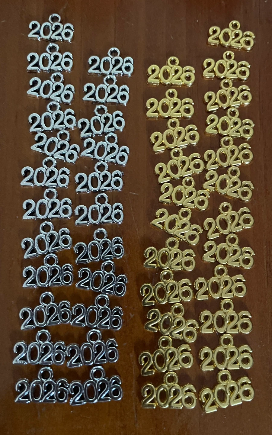 2026 Number Charms - Silver & Gold Tones