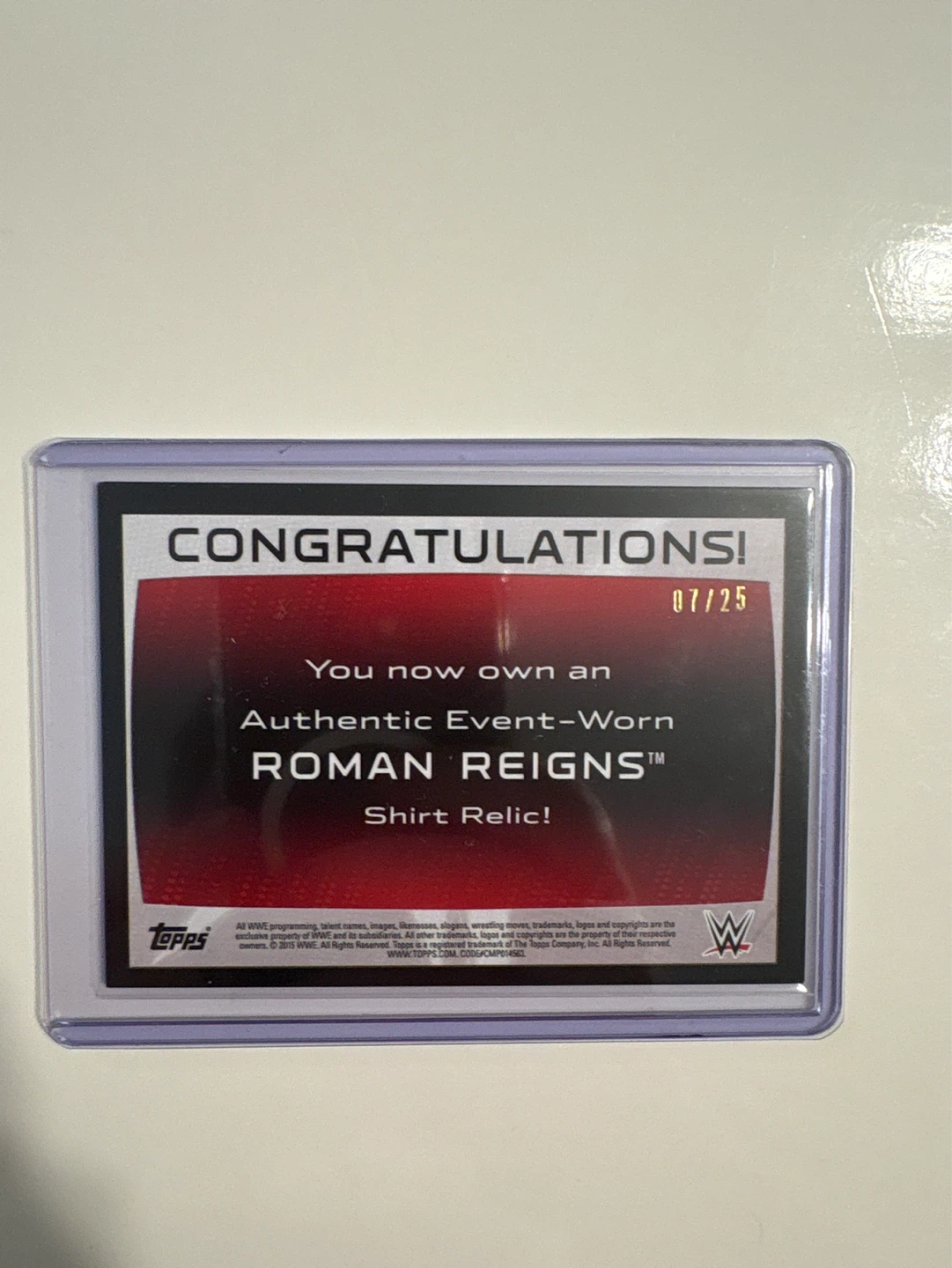 WWE Roman Reigns Authentic Shirt Relic Card 7/25 - photo 2