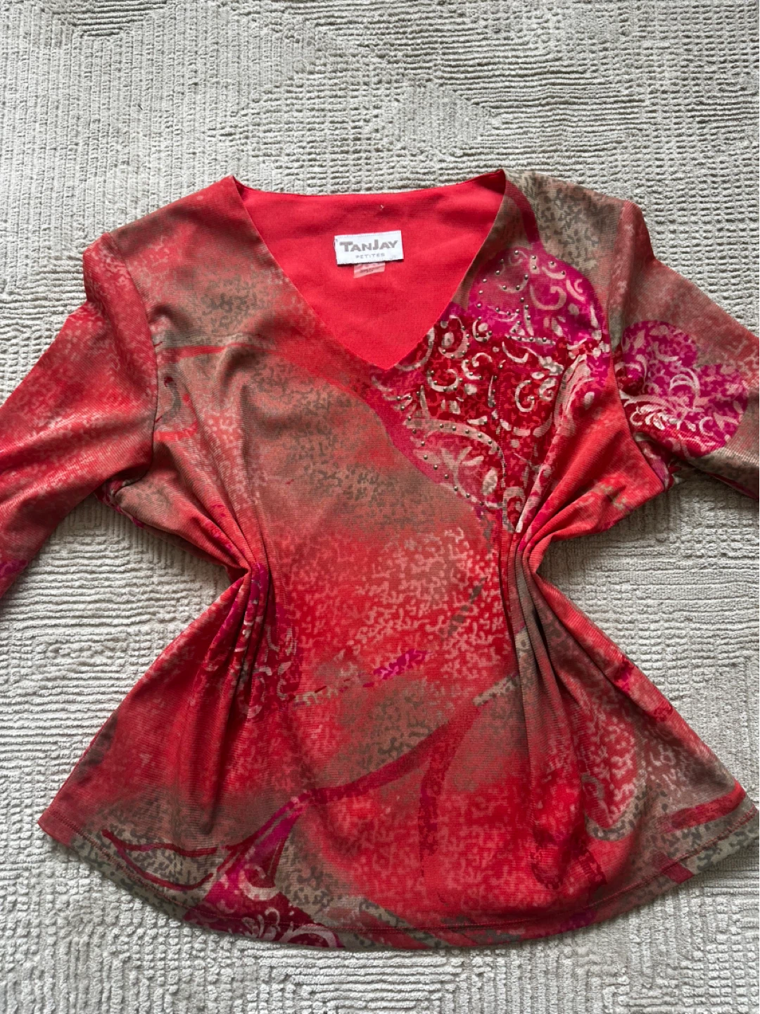 vintage TanJay Petites Women's V-Neck Print Top