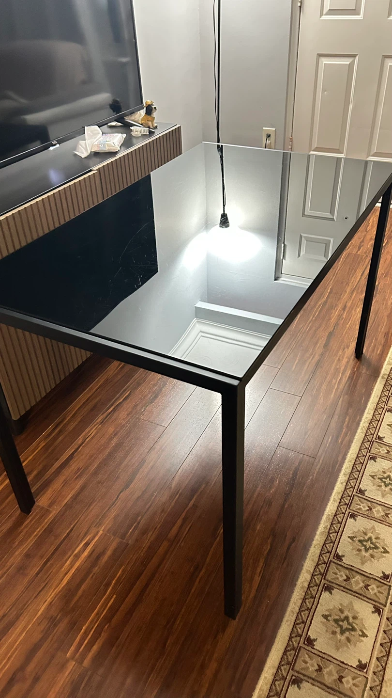 Black Glass Top Dining Table with Metal Frame