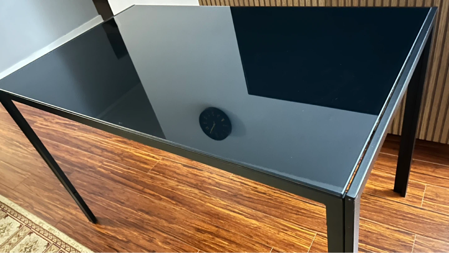 Black Glass Top Dining Table with Metal Frame - photo 2