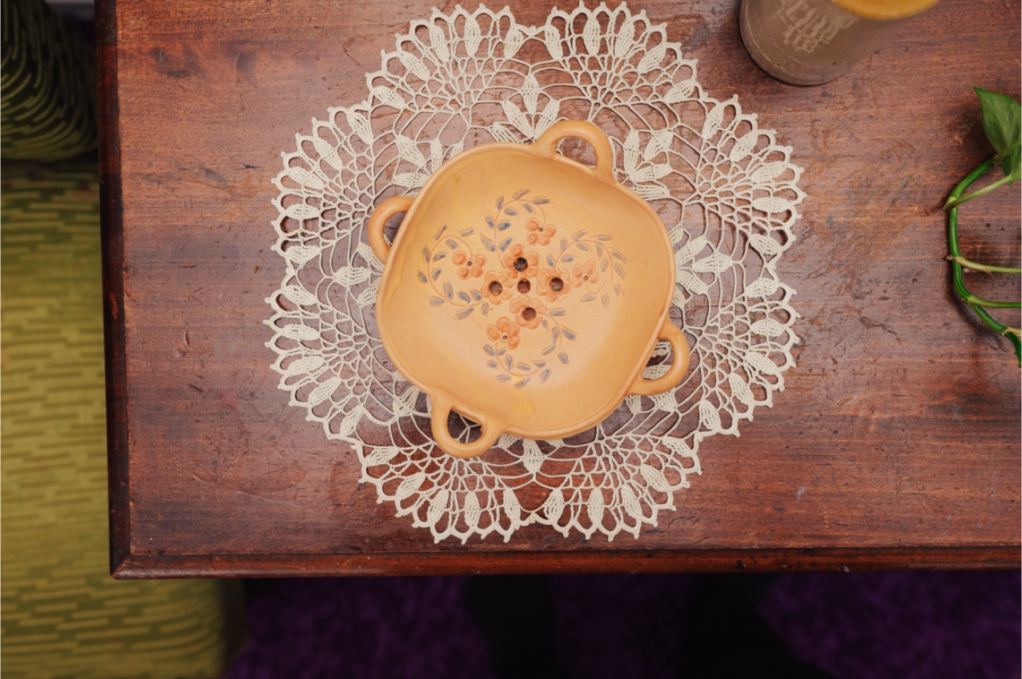 Vintage Hand-Painted Ceramic Berry Strainer Dishes — Pair - photo 2