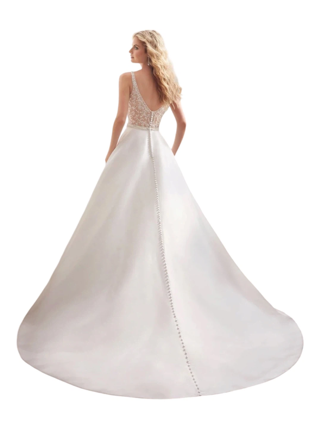 White Satin Wedding Dress with Beaded Bodice and Waistline - photo 2