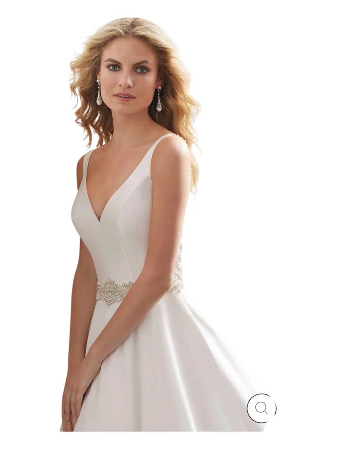White Satin Wedding Dress with Beaded Bodice and Waistline - photo 3