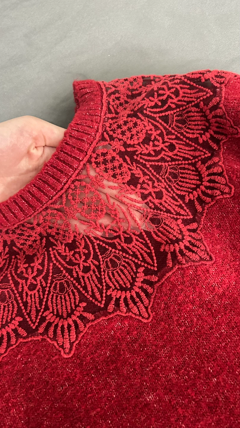 Red Sweater with Lace Detail - photo 5