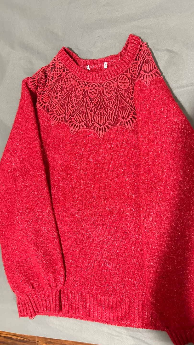 Red Sweater with Lace Detail - photo 2
