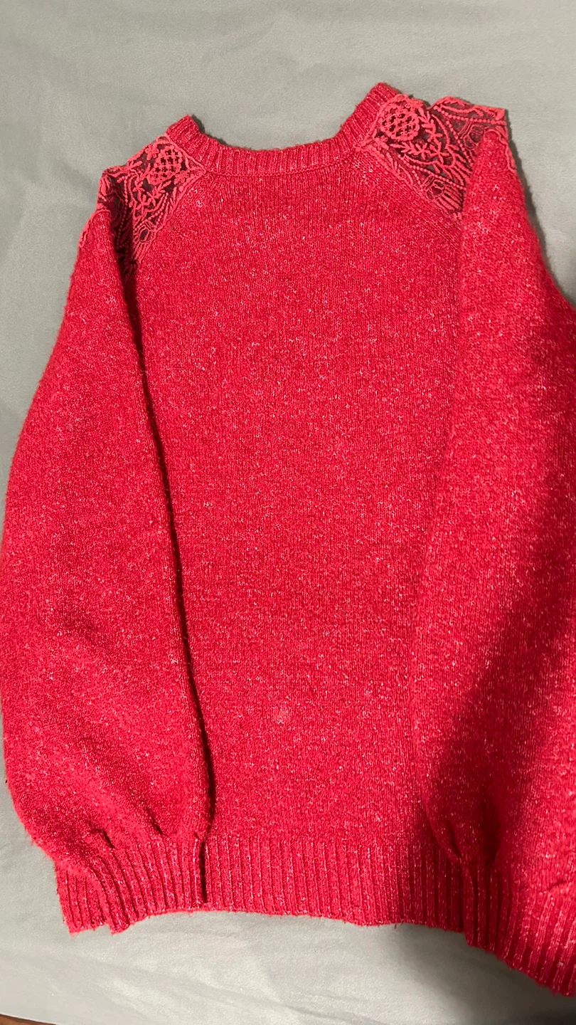 Red Sweater with Lace Detail - photo 3