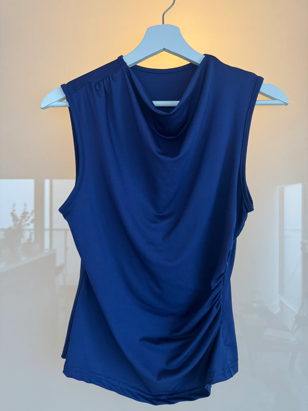 Women's Blue Sleeveless Cowl Neck Top