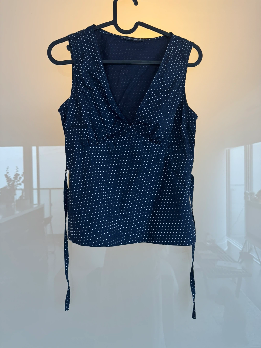 Brandy Melville Navy Polka Dot Sleeveless Wrap Top