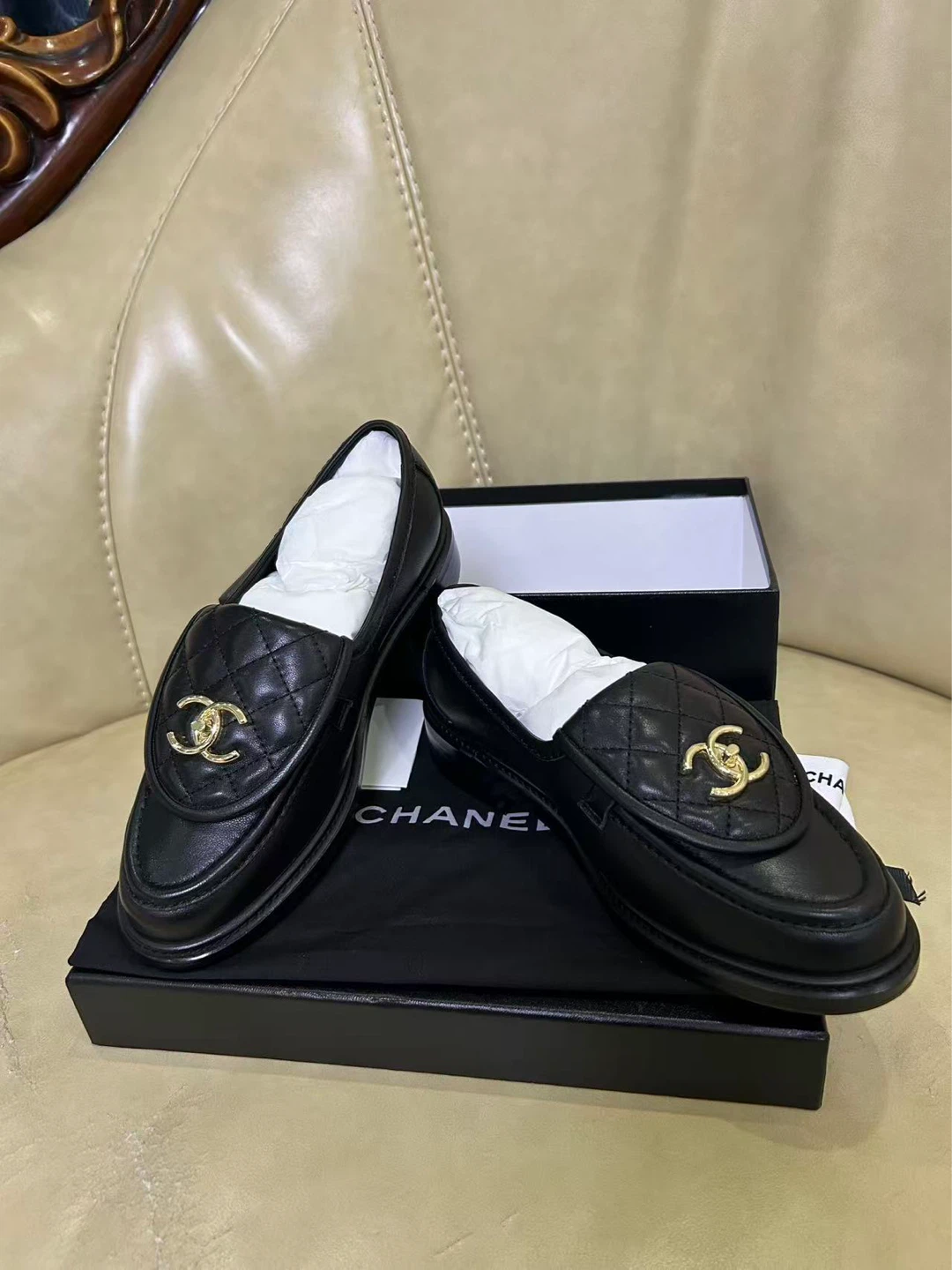 CHANEL Black Quilted Loafers - Size 37 - photo 2