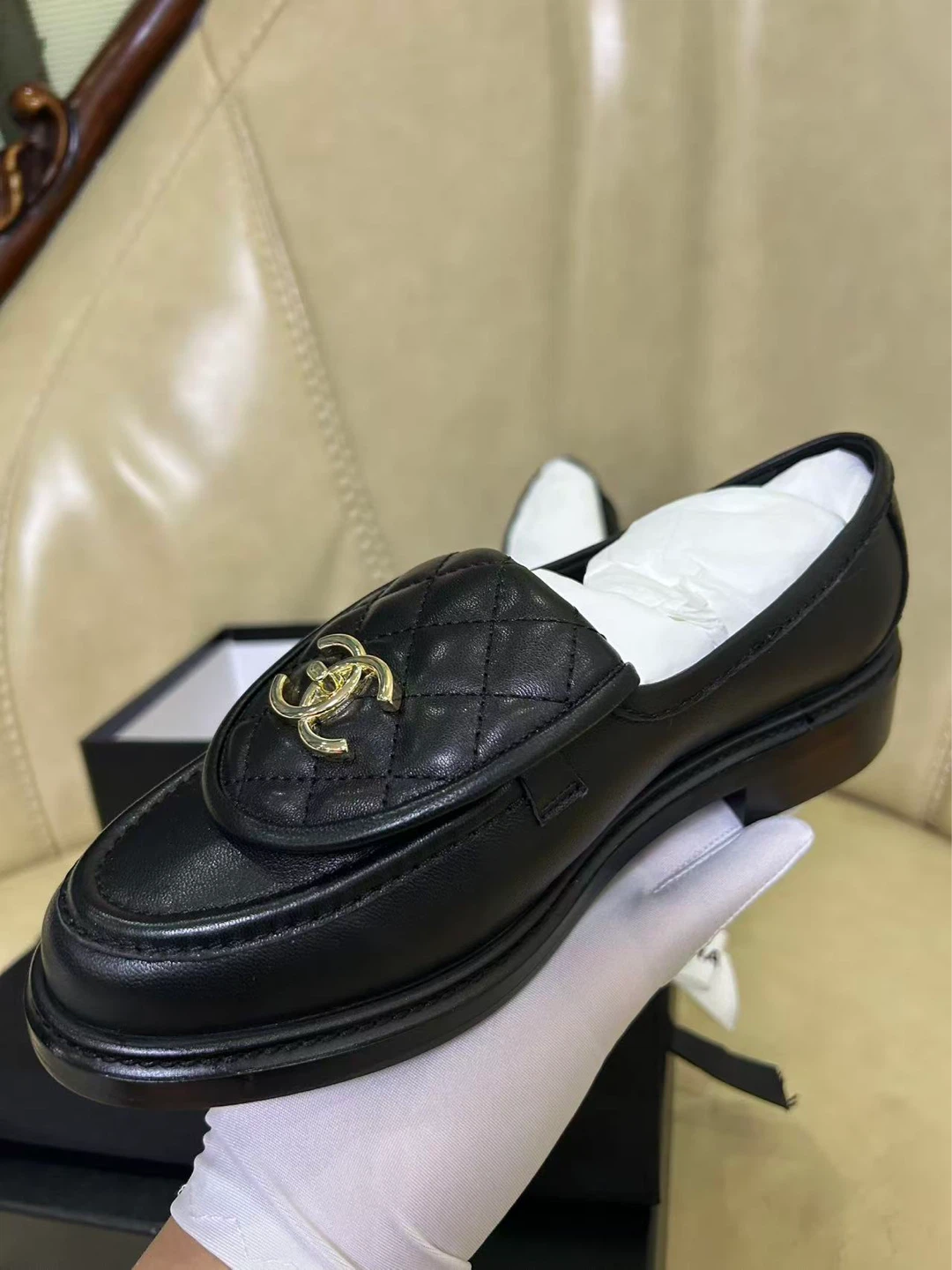 CHANEL Black Quilted Loafers - Size 37 - photo 3