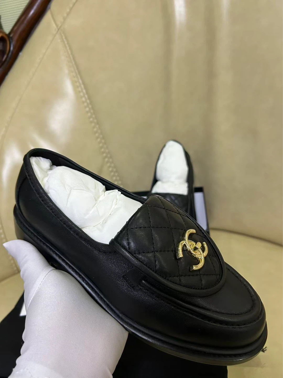 CHANEL Black Quilted Loafers - Size 37