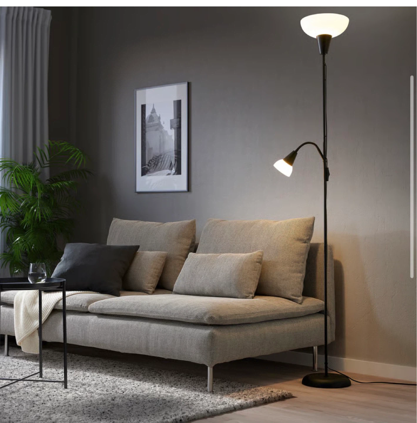 Floor uplighter/reading lamp, black/white