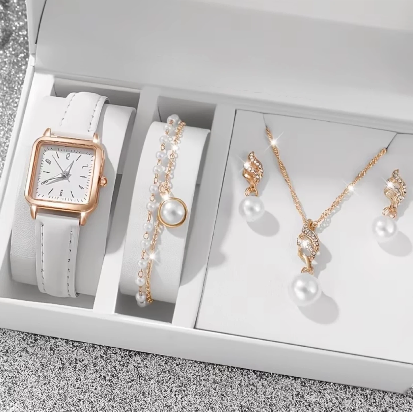 New White Watch and Jewellery Set