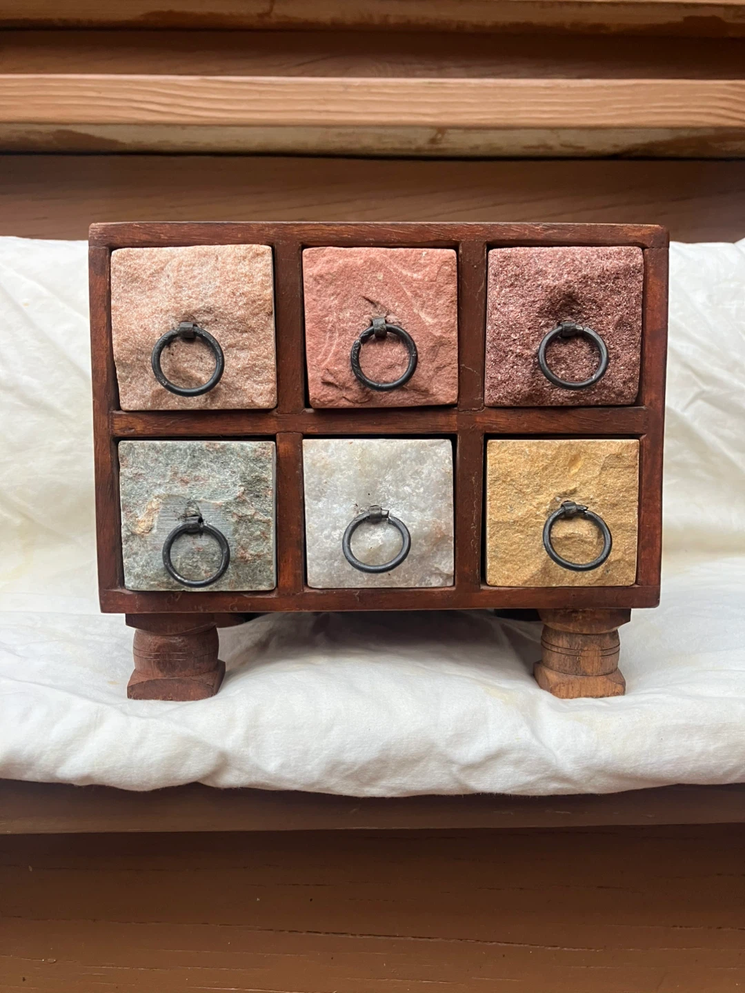 Vintage Stone Faced 6 Drawer Apothecary Chest - 7.5” x 6.5” x 6”