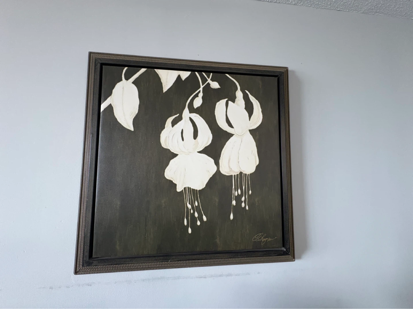 Framed Art Print - White Bleeding Hearts on Dark Background