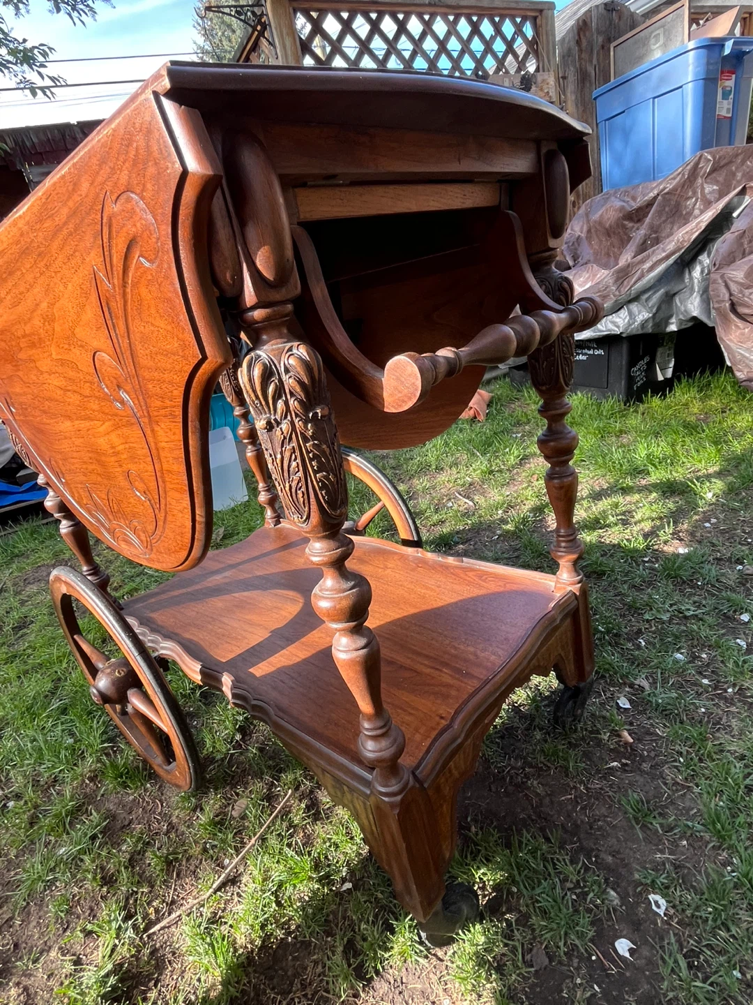 Antique mahogany tea Cart with Drop Leaves - photo 4
