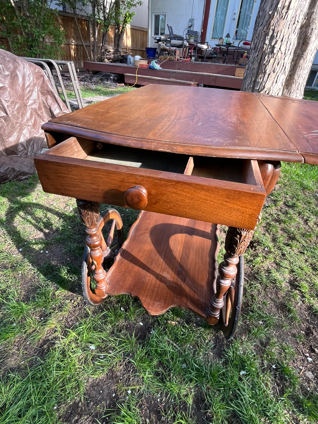 Antique mahogany tea Cart with Drop Leaves - photo 3