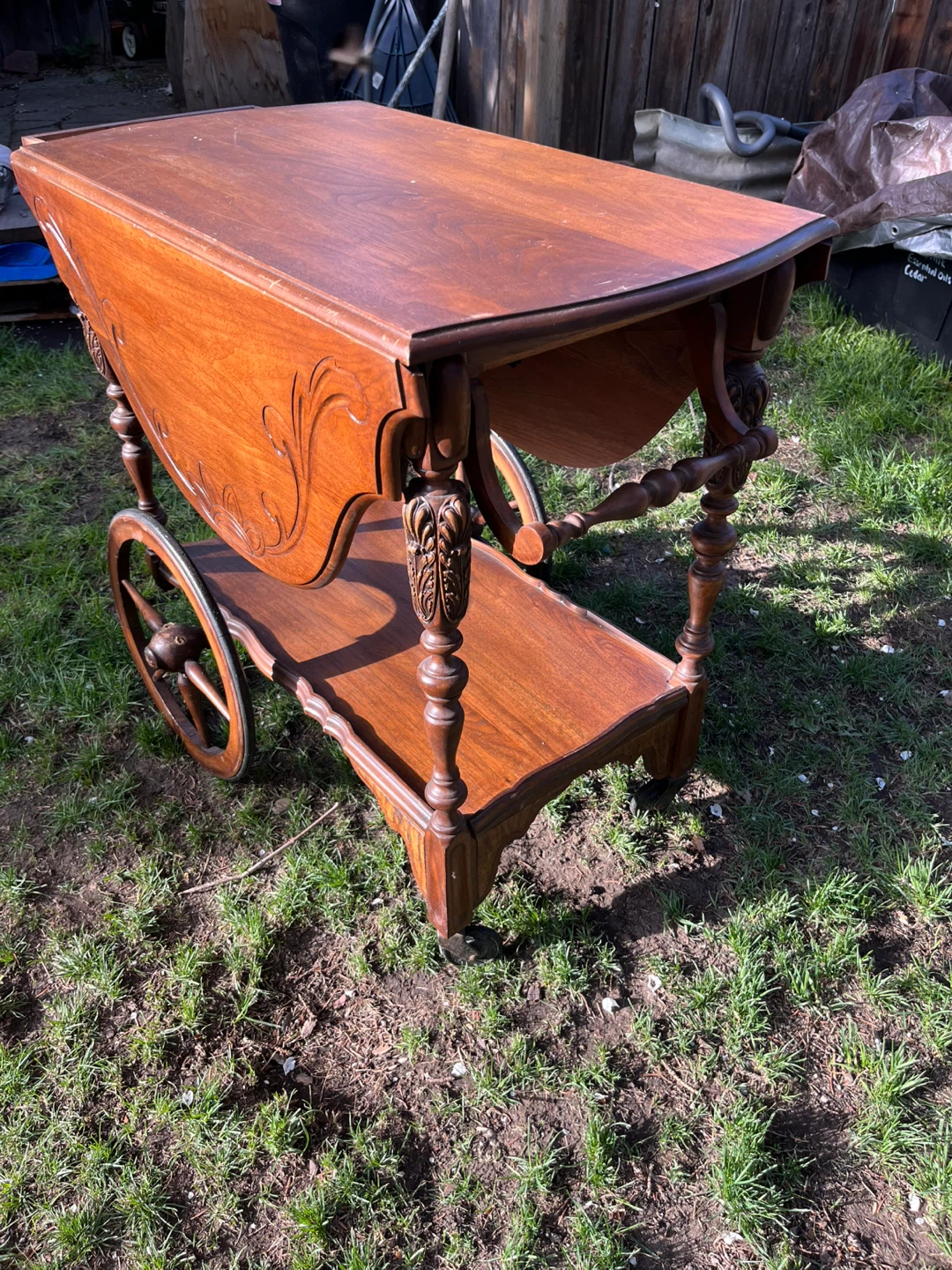 Antique mahogany tea Cart with Drop Leaves