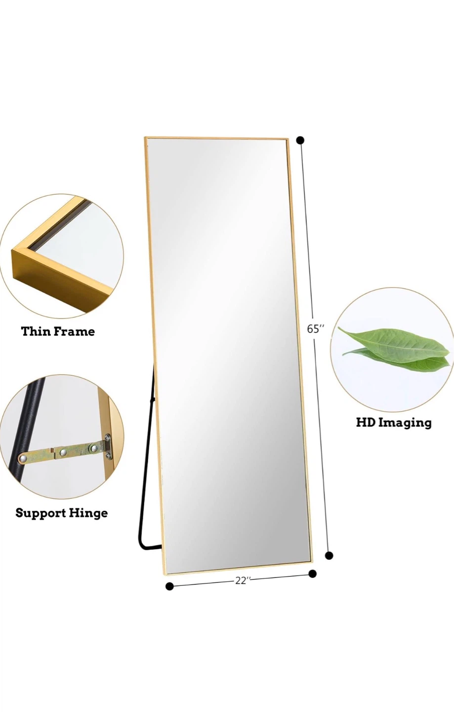 Gold Thin Frame Floor Mirror - 65" x 22" - photo 2