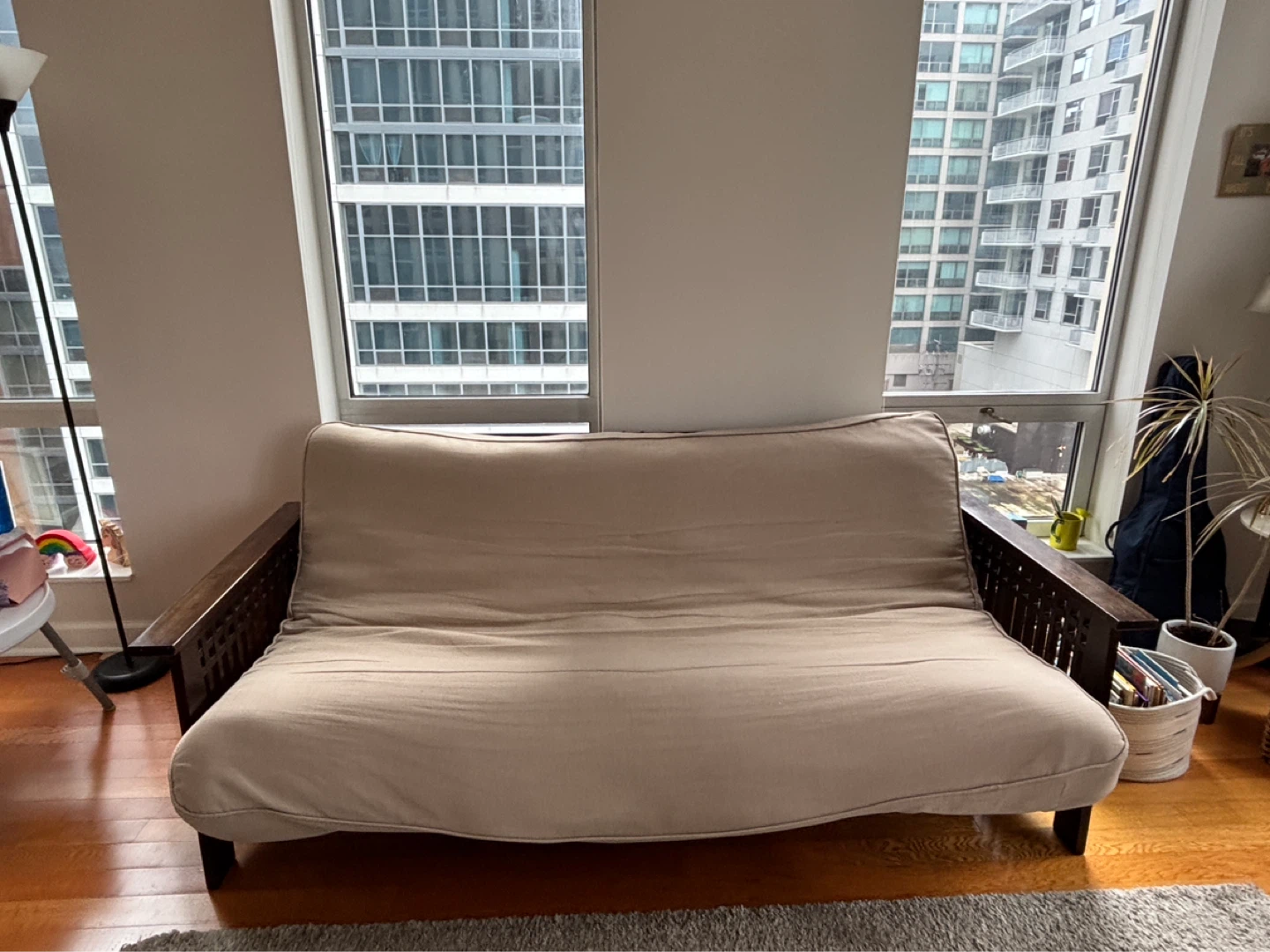 Futon Sofa Bed Frame with Wooden Arms