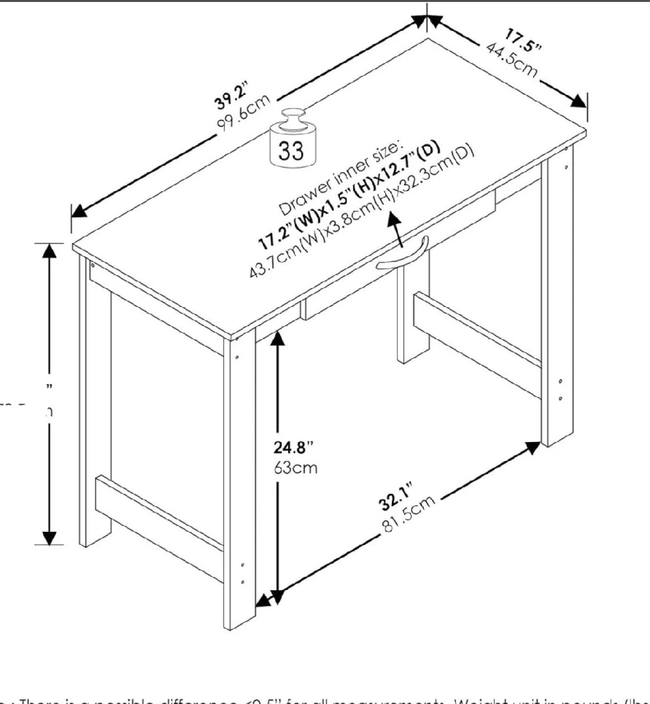 Black Writing Desk with Drawer - photo 3