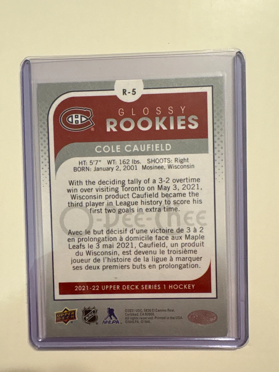 O-Pee-Chee Glossy Rookies Cole Caufield Hockey Card 2021-22 - photo 2